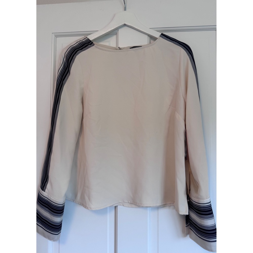 Vince Camuto Womens Striped Cuff Long Sleeve Blouse Soft Cream XS Vintage